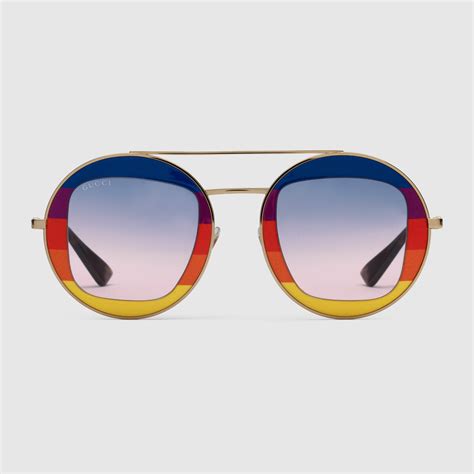 round-frame metal sunglasses gucci on model|gucci sunglasses for round face.